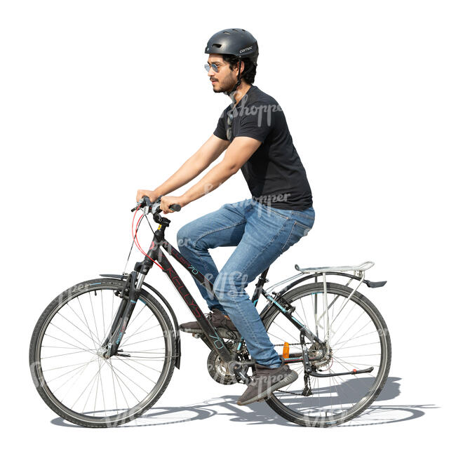 man with a helmet riding a bike