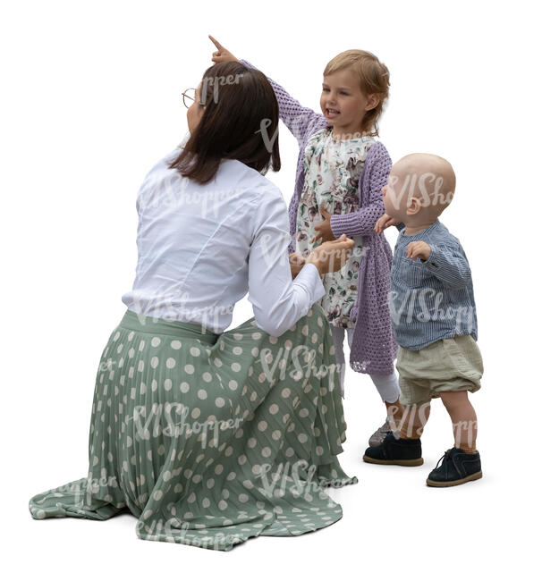 woman with two kids looking at smth