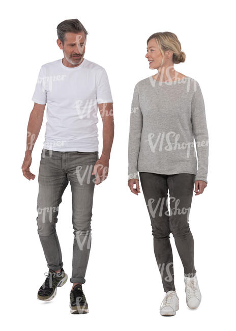 cut out middle aged man and woman walking