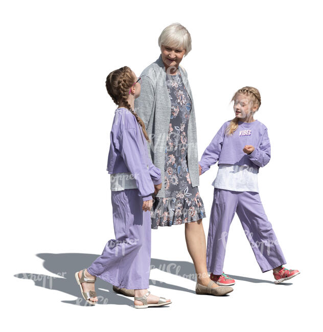 cut out grandmother with two grandkids walking