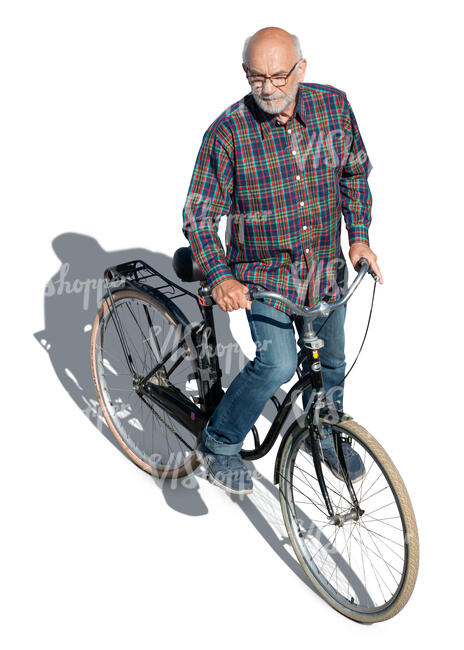 old man with a bike seen from above