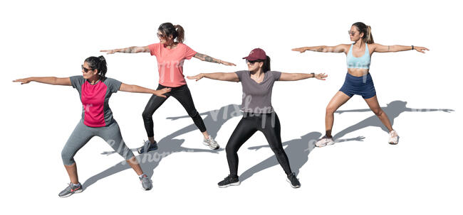 cut out group of women exercising outside seen from above