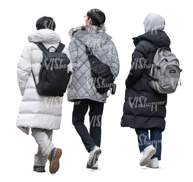 group of three asian teenagers walking