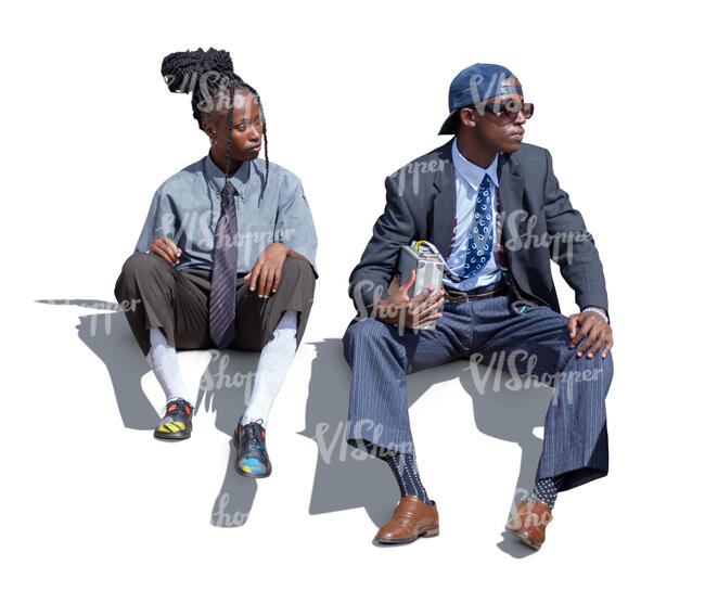 cut out black man and woman sitting outside