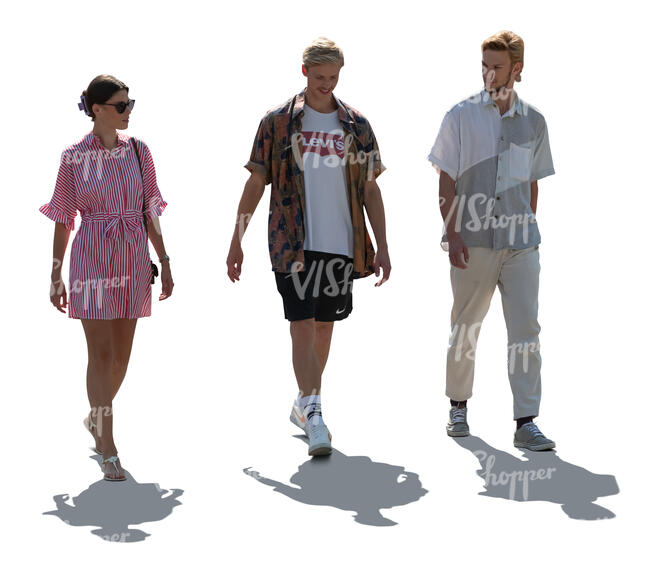 cut out group of three friends walking