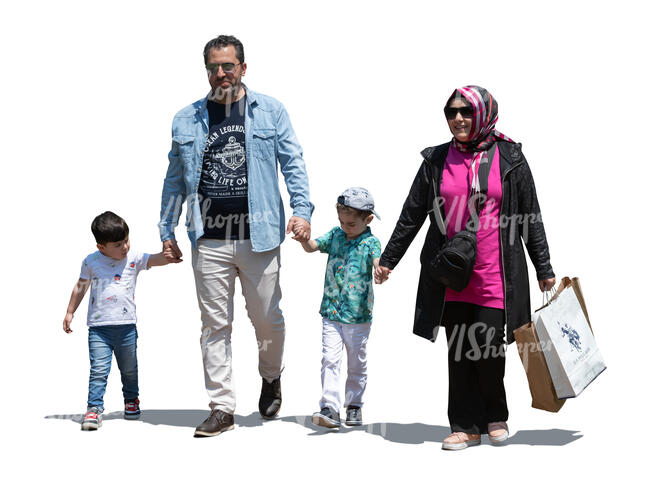 cut out middle eastern family coming from shopping
