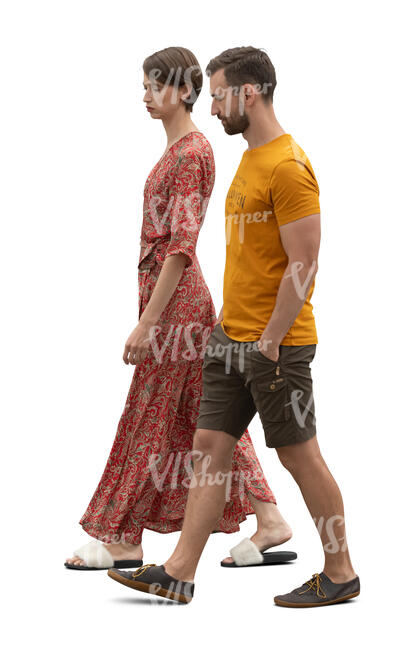 cut out man and woman walking seen from side