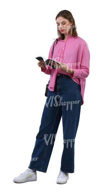cut out woman standing and reading a book