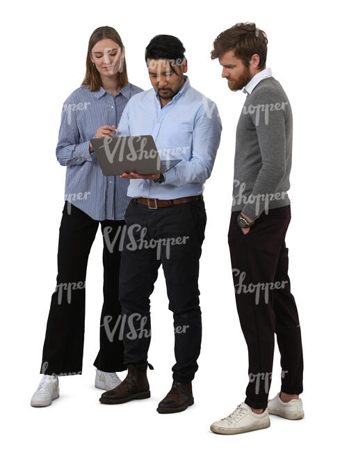 cut out group of office people looking at a computer together