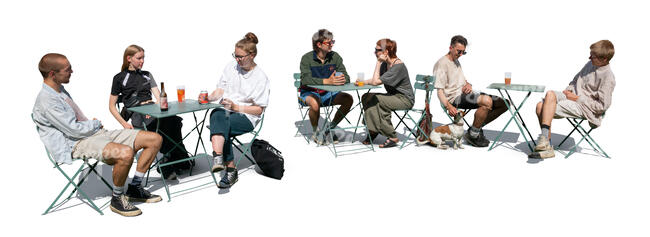cut out outdoor trendy cafe with young people sitting
