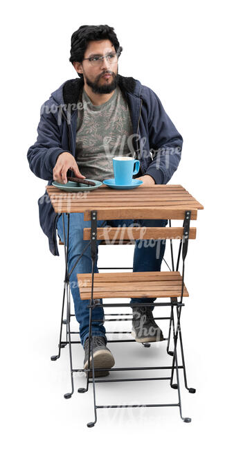 cut out man sitting in a cafe and drinking tea
