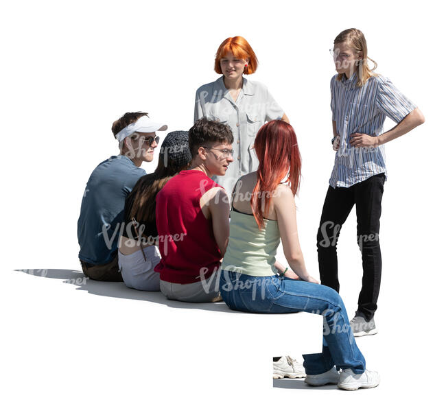 cut out group of teenagers hanging outside in summer