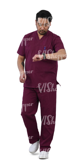 cut out asian doctor walking