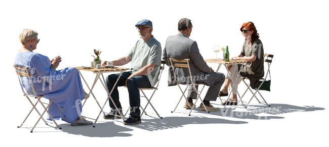 cut out backlit group of people sitting in a restaurant