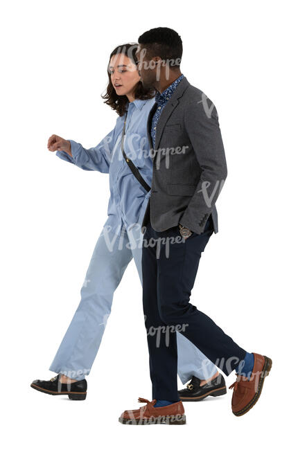 two people walking and talking