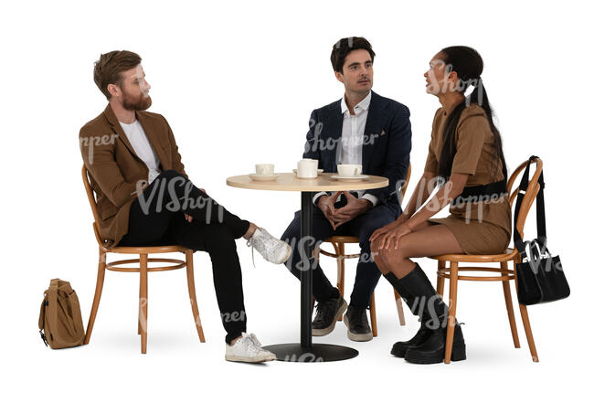 cut out group of three people sitting in a cafe