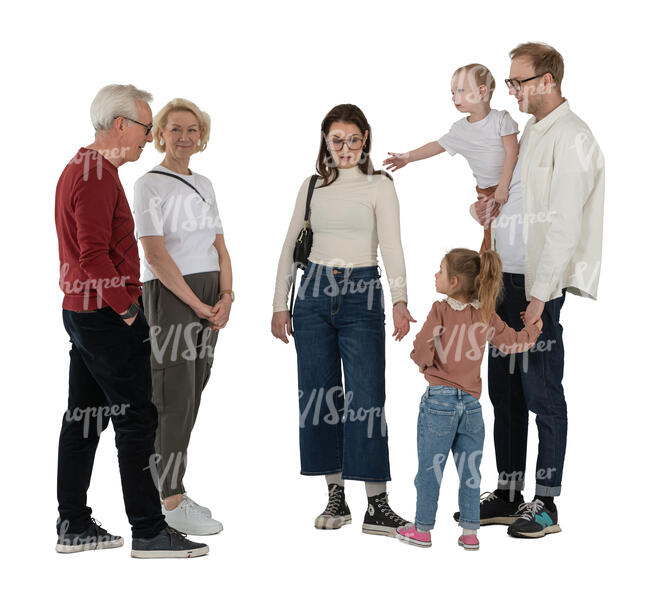 group of a large family standing and talking