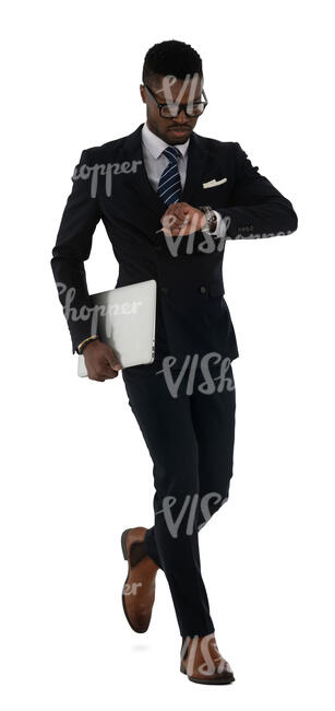 cut out black businessman walking hurriedly