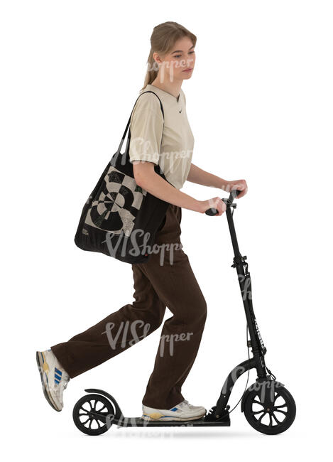 cut out woman riding a scooter