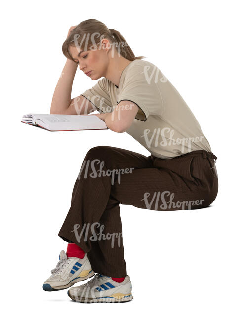 cut out female student studying
