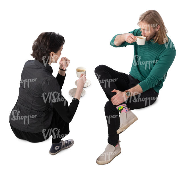 top view of two people sitting in a cafe