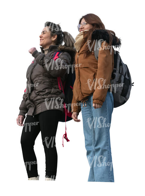 two women in autumn seen from below