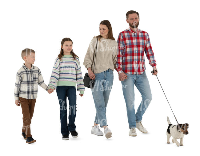 cut out family with a dog walking