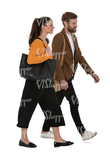 two people walking in side view
