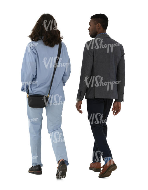 two cut out people walking