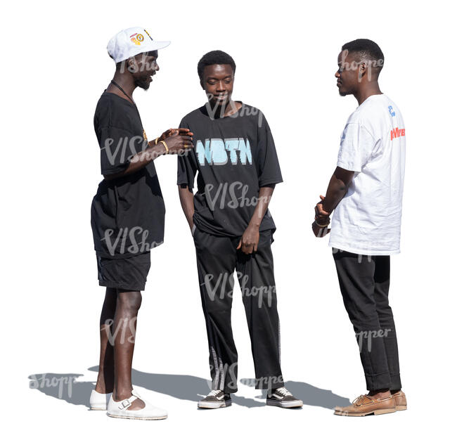three young black men standing and talking