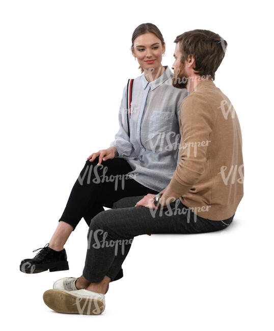 man and woman sitting and talking