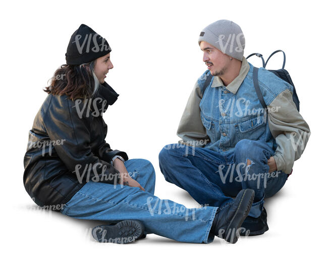 man and woman sitting in winter and talking