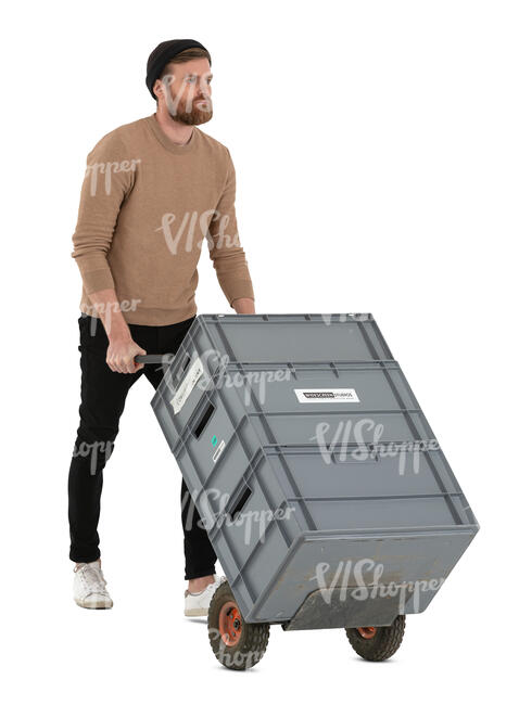 cut out man pushing a box trolley