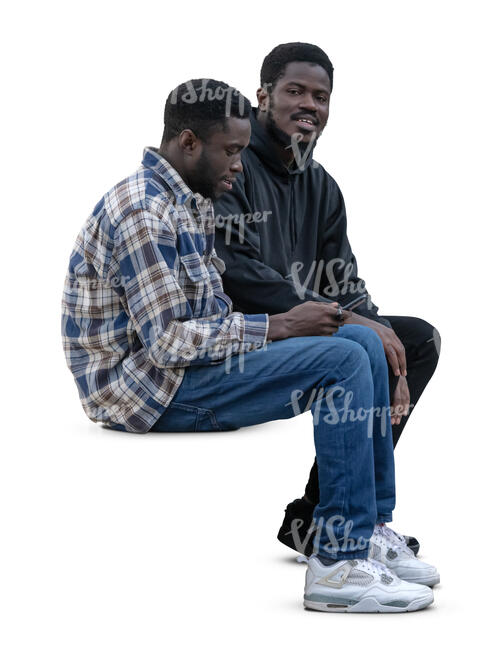two cut out black men sitting and talking