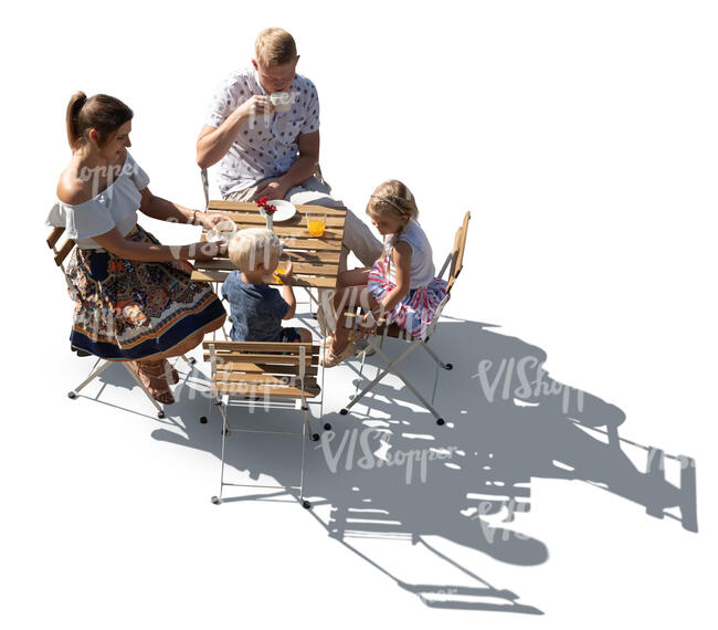 family sitting in a cafe seen from above