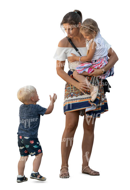 woman with two kids standing
