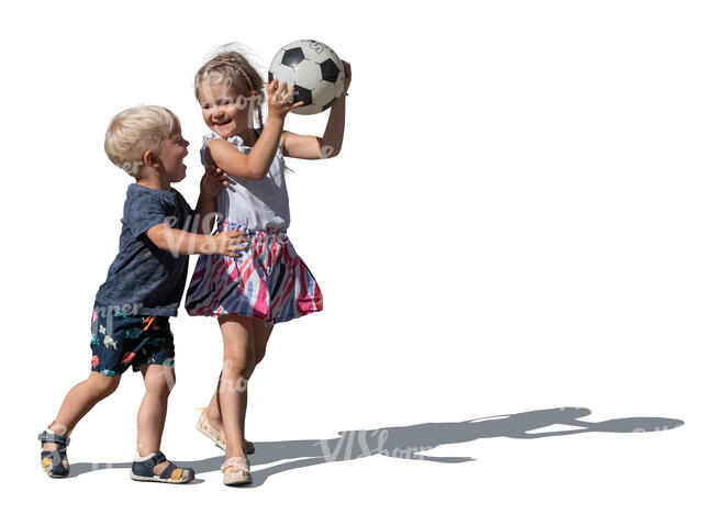 two cut out children playing with a ball