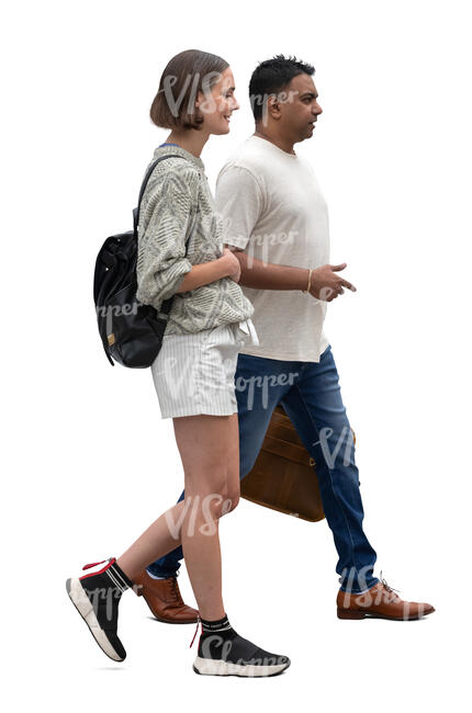 man and woman walking seen from side 