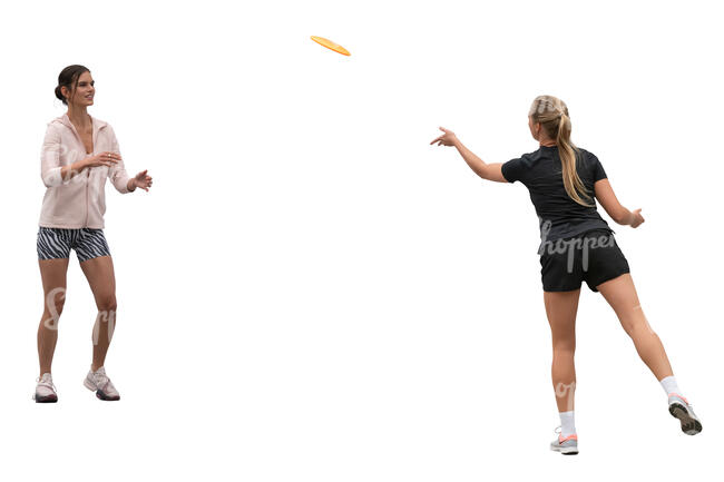 two cut out women playing frisbee