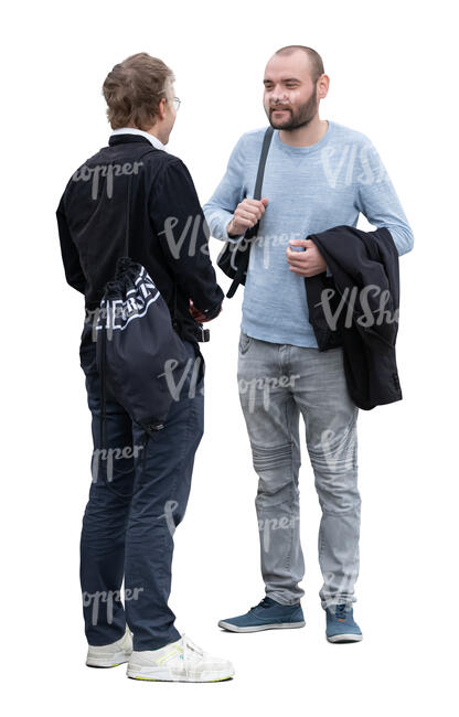 two cut out men standing and talking