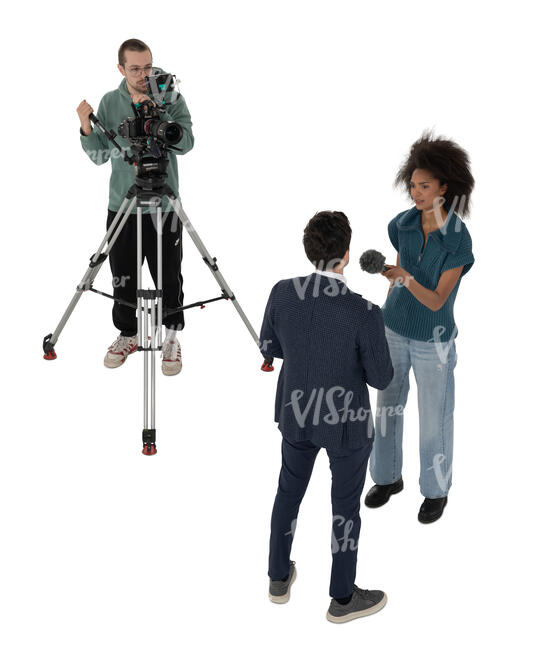 cut out top view of a telereporter interviewing a man