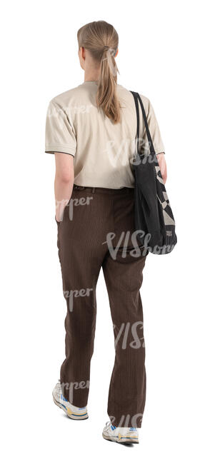 woman walking seen from back angle