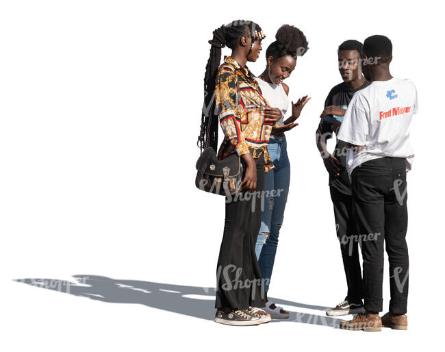cut out group of four friends standing and talking