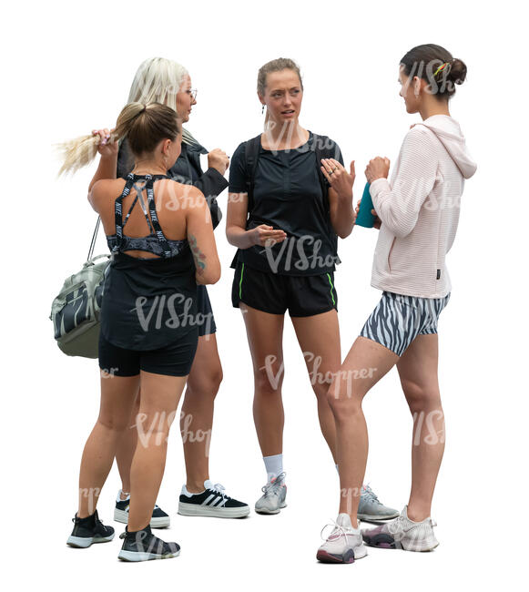 four women coming from workout and talking