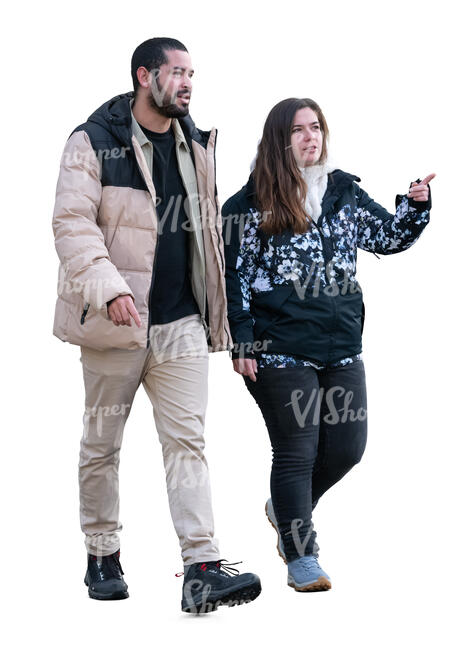 two cut out women in winter walking