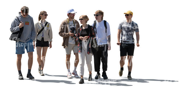 cut out backlit group of young people walking