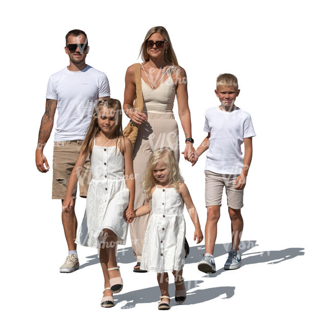 cut out family in summer walking