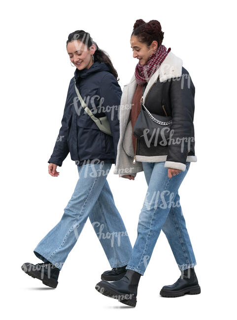two cut out women talking in winter
