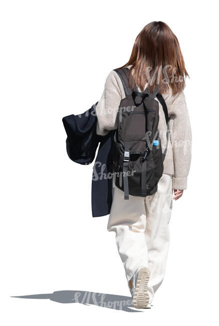 cut out teenage girl with a backpack walking