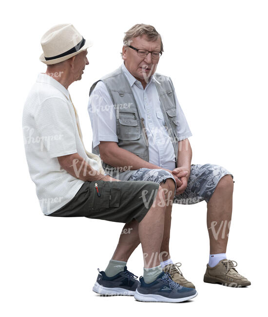 two cut out elderly men sitting and talking